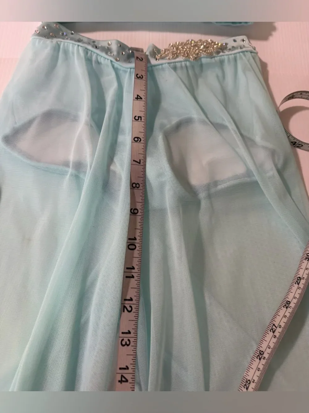 The Line up solo dance costume 2 piece blue wide leg illusion XXS adult